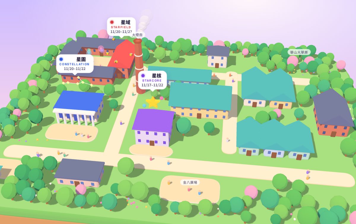 3D 三場域小島：星核、星圖、星域在華山園區的位置